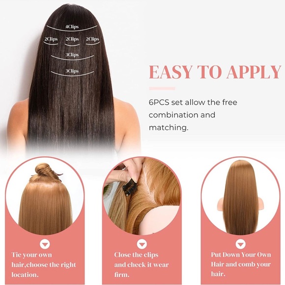 24 inch 16 clips hair extension clip in